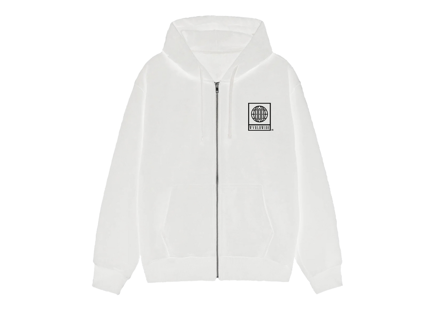 THE MOTTO ZIP UP HOODIE (WHITE) (BLACK PRINT)