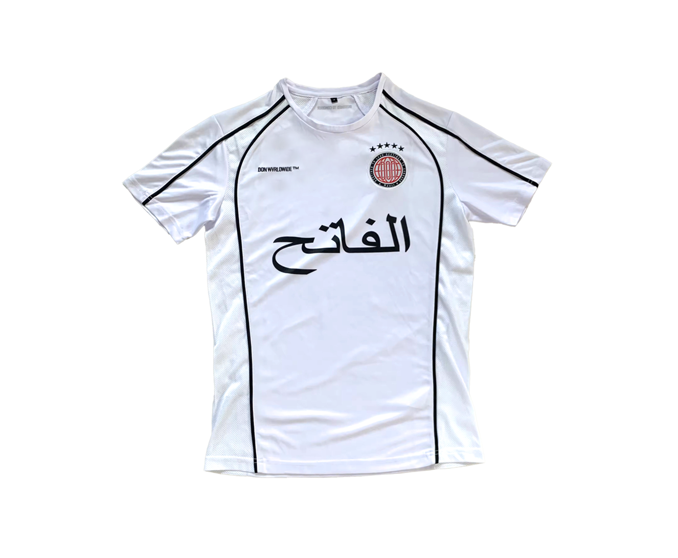 THE CONQUEROR FOOTBALL TEE (WHITE) (BLACK AND RED DETAILS)