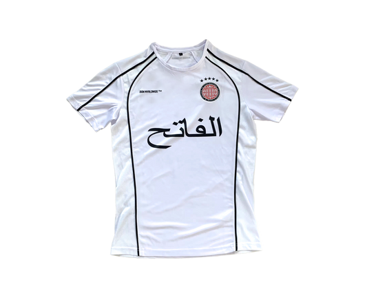 THE CONQUEROR FOOTBALL TEE (WHITE) (BLACK AND RED DETAILS)