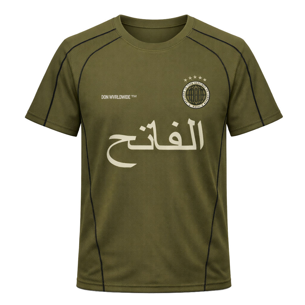 THE CONQUEROR FOOTBALL TEE (ARMY GREEN) (BLACK AND OFF-WHITE DETAILS) (PRE-ORDER)