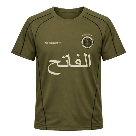 THE CONQUEROR FOOTBALL TEE (ARMY GREEN) (BLACK AND OFF-WHITE DETAILS) (PRE-ORDER)