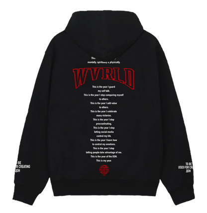 MY YEAR HOODIE 2025 (BLACK) (RED AND WHITE PRINT)