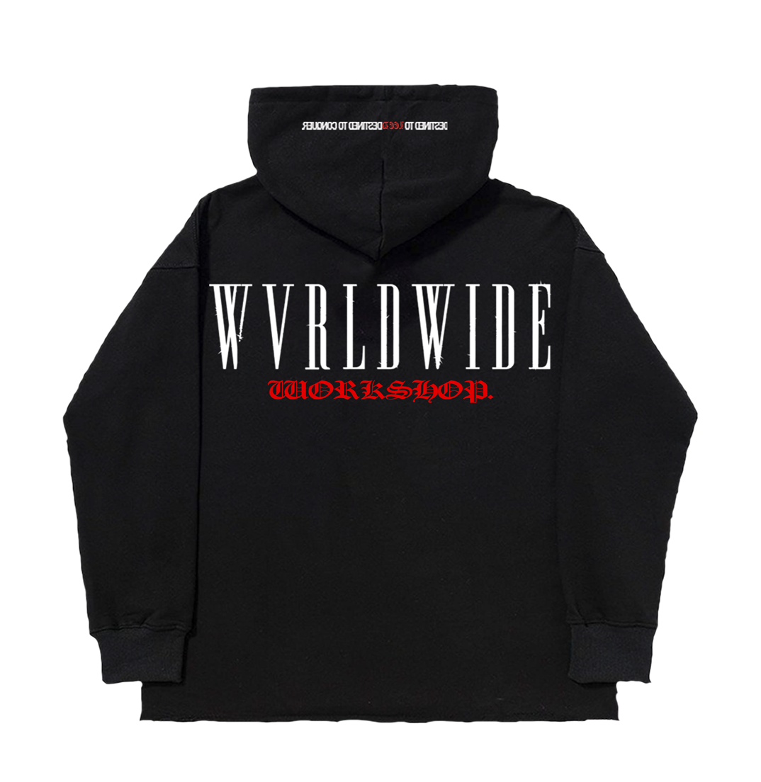 DESTINED TO LEED HOODIE CROPPED (DON X LEED WORKSHOP) (LIMITED TIME) (WHITE & RED PRINT)