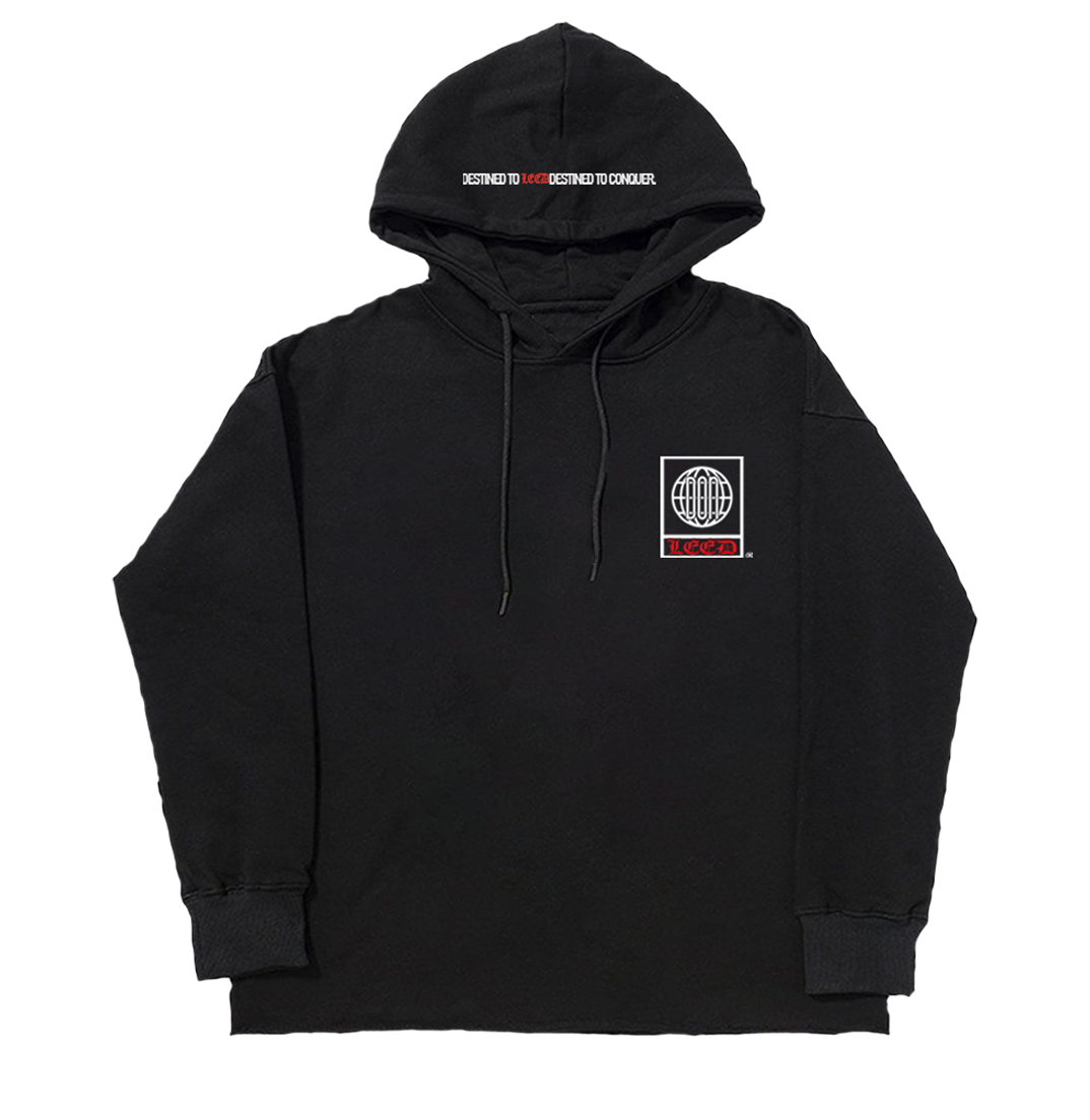 DESTINED TO LEED HOODIE CROPPED (DON X LEED WORKSHOP) (LIMITED TIME) (WHITE & RED PRINT)