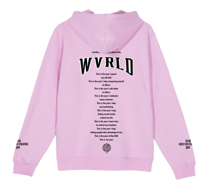 MY YEAR HOODIE 2025 (BABY PINK) (BLACK AND WHITE PRINT) (LIMITED TIME)