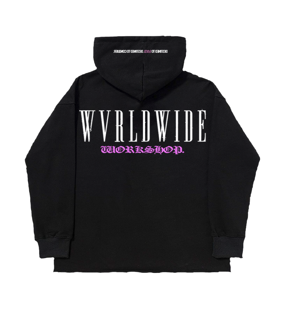 DESTINED TO LEED HOODIE CROPPED (DON X LEED WORKSHOP) (LIMITED TIME) (WHITE & PINK PRINT)