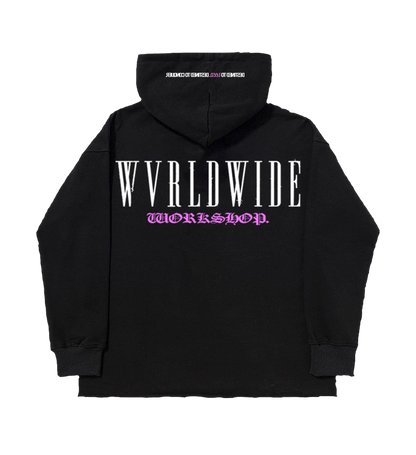 DESTINED TO LEED HOODIE CROPPED (DON X LEED WORKSHOP) (LIMITED TIME) (WHITE & PINK PRINT)