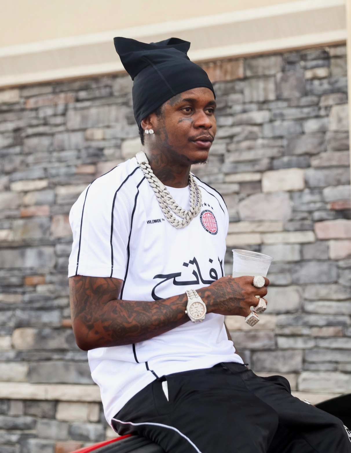 THE CONQUEROR FOOTBALL TEE (WHITE) (BLACK AND RED DETAILS)