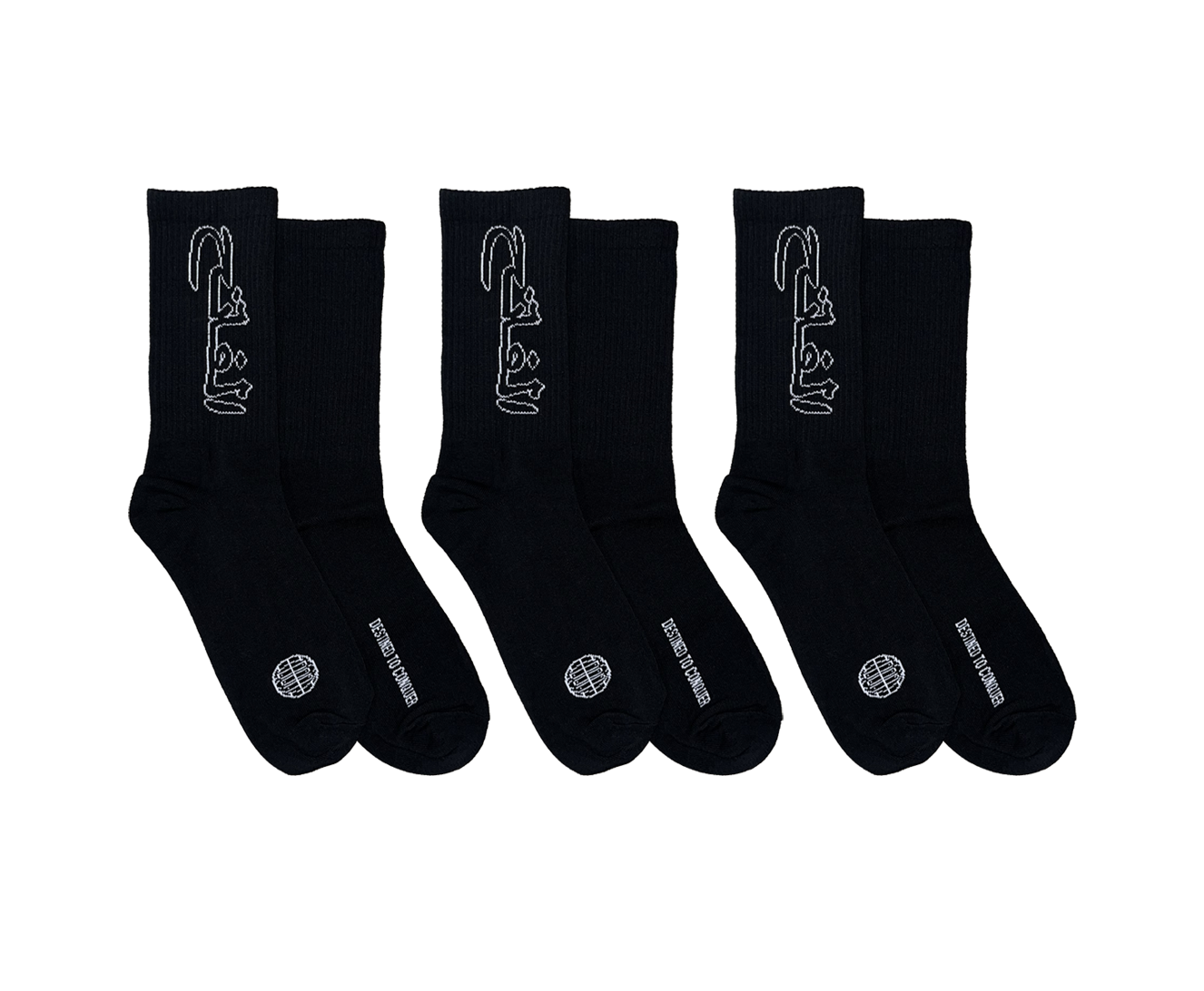 THE CONQUEROR CREW SOCKS (BLACK) (3-PACK)