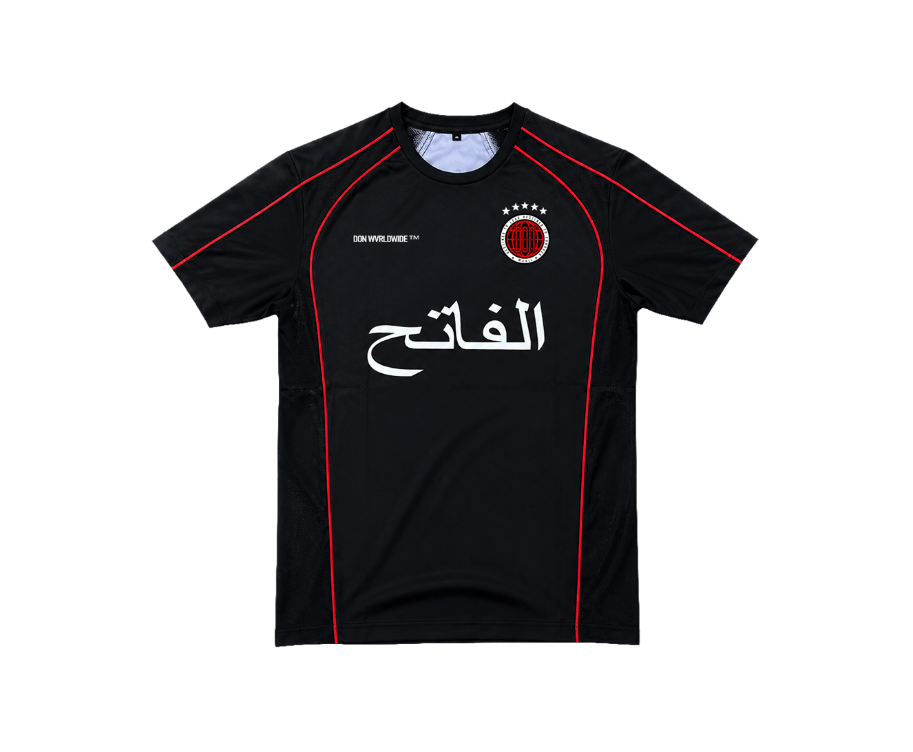 THE CONQUEROR FOOTBALL TEE (BLACK) (RED AND WHITE DETAILS)