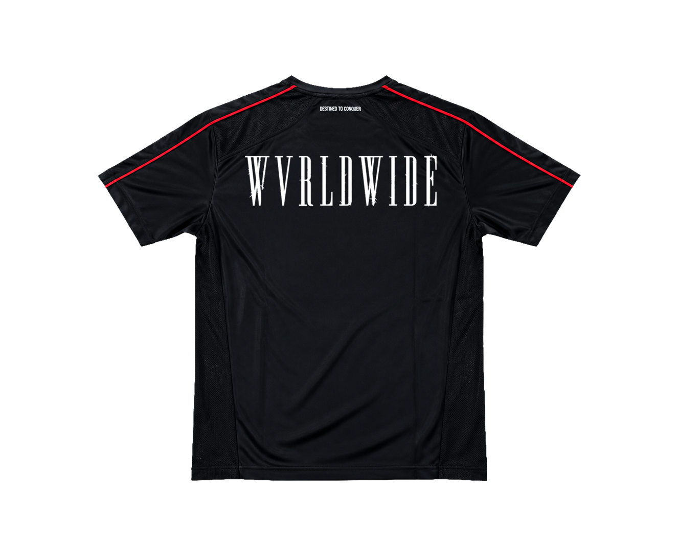 THE CONQUEROR FOOTBALL TEE (BLACK) (RED AND WHITE DETAILS)