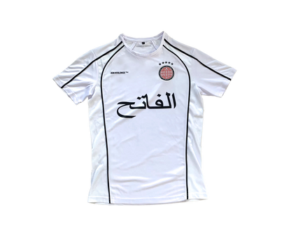 THE CONQUEROR FOOTBALL TEE (WHITE) (BLACK AND RED DETAILS)