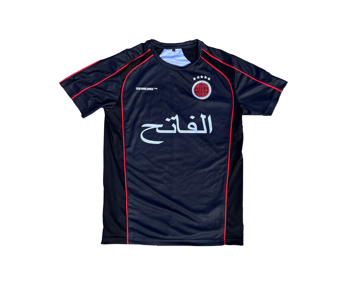 THE CONQUEROR FOOTBALL TEE (BLACK) (RED AND WHITE DETAILS)