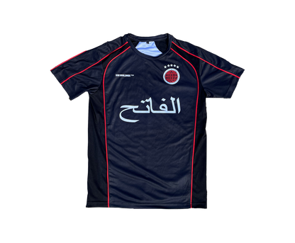 THE CONQUEROR FOOTBALL TEE (BLACK) (RED AND WHITE DETAILS)