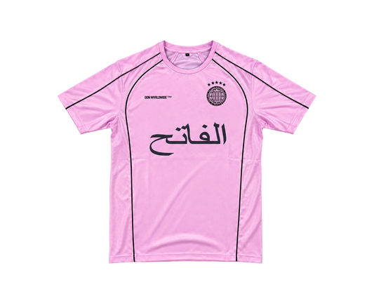 THE CONQUEROR FOOTBALL TEE (PINK) (BLACK DETAILS)