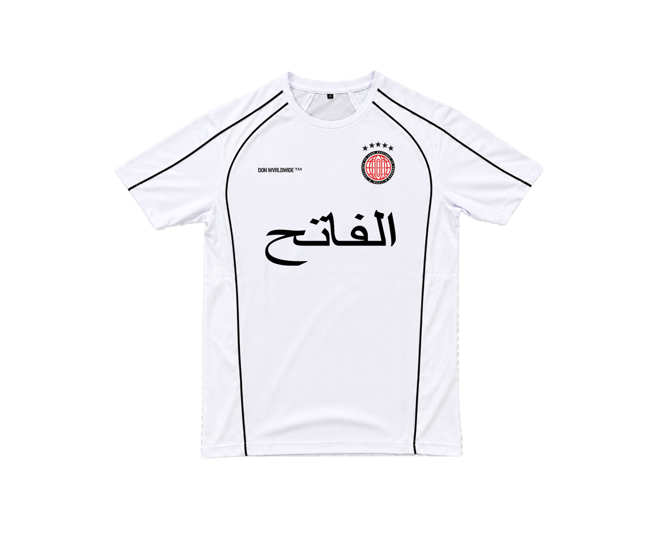 THE CONQUEROR FOOTBALL TEE (WHITE) (BLACK AND RED DETAILS)