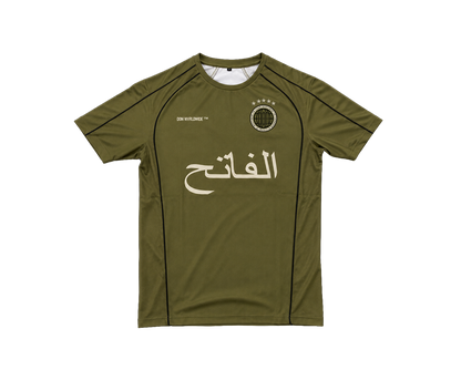 THE CONQUEROR FOOTBALL TEE (ARMY GREEN) (BLACK AND OFF-WHITE DETAILS)